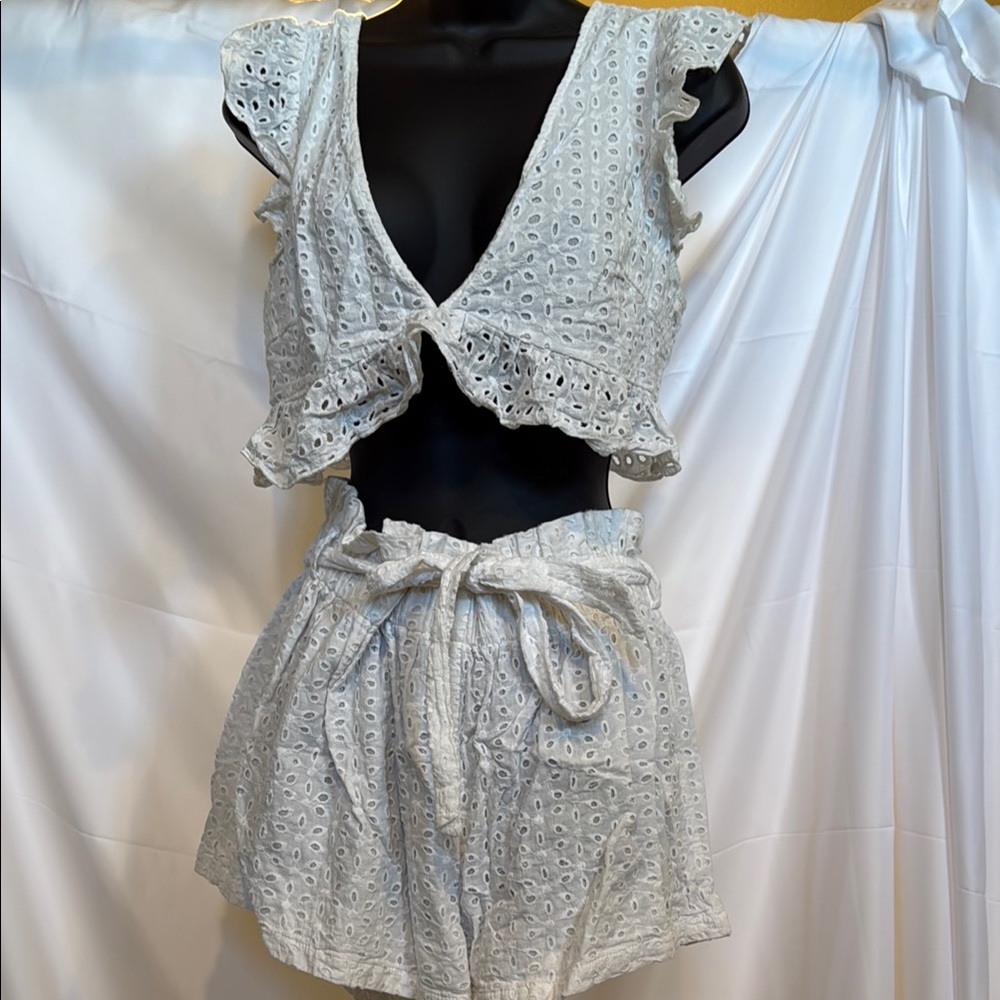 SHEIN White Eyelet Jumpsuit